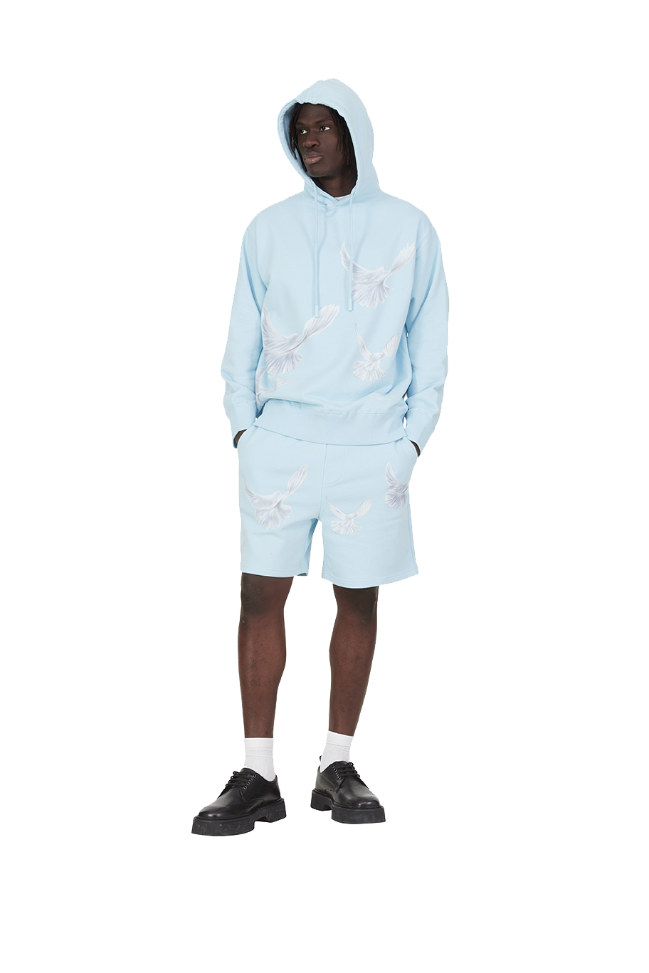 SINGING DOVES SKY BLUE HOODED SWEATER