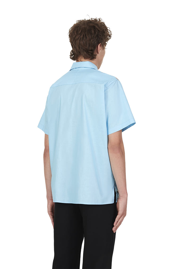 UNITY DOVES SKY BLUE TULLE SHORT SLEEVE BUTTON SHIRT