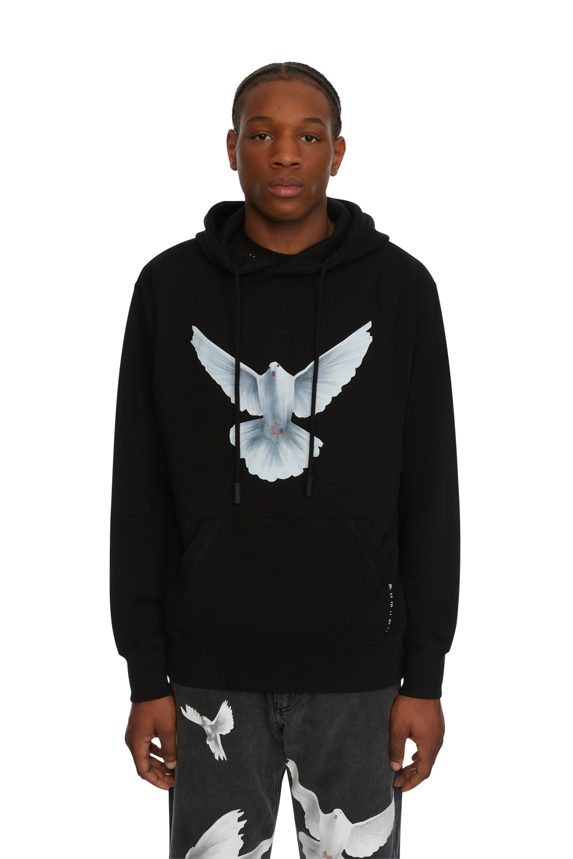 FLYING DOVES BLACK HOODED SWEATER