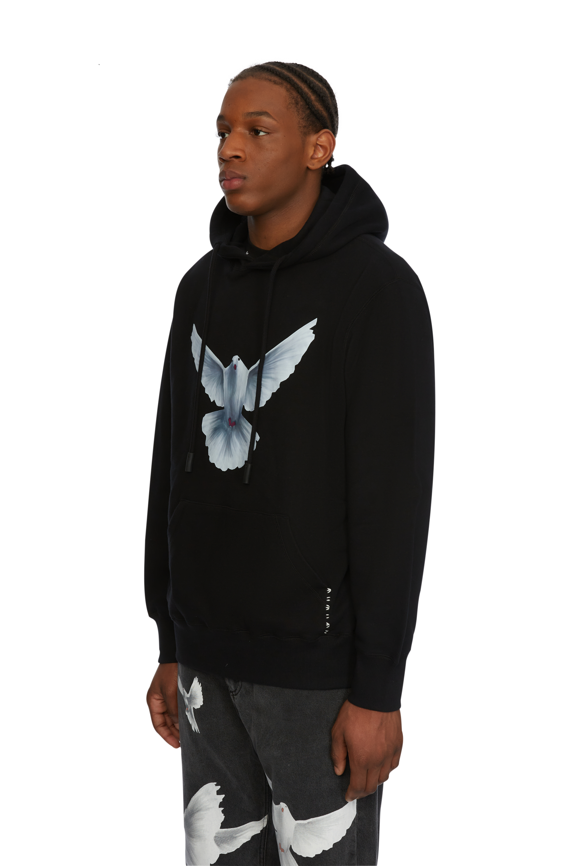 FLYING DOVES BLACK HOODED SWEATER