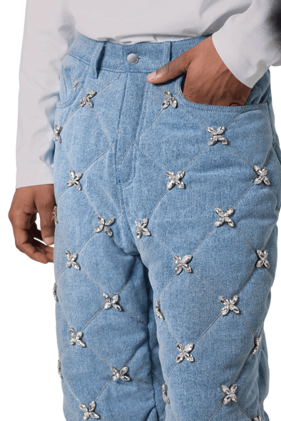 Diamond Quilted Swarovski Crystal Denim Jeans