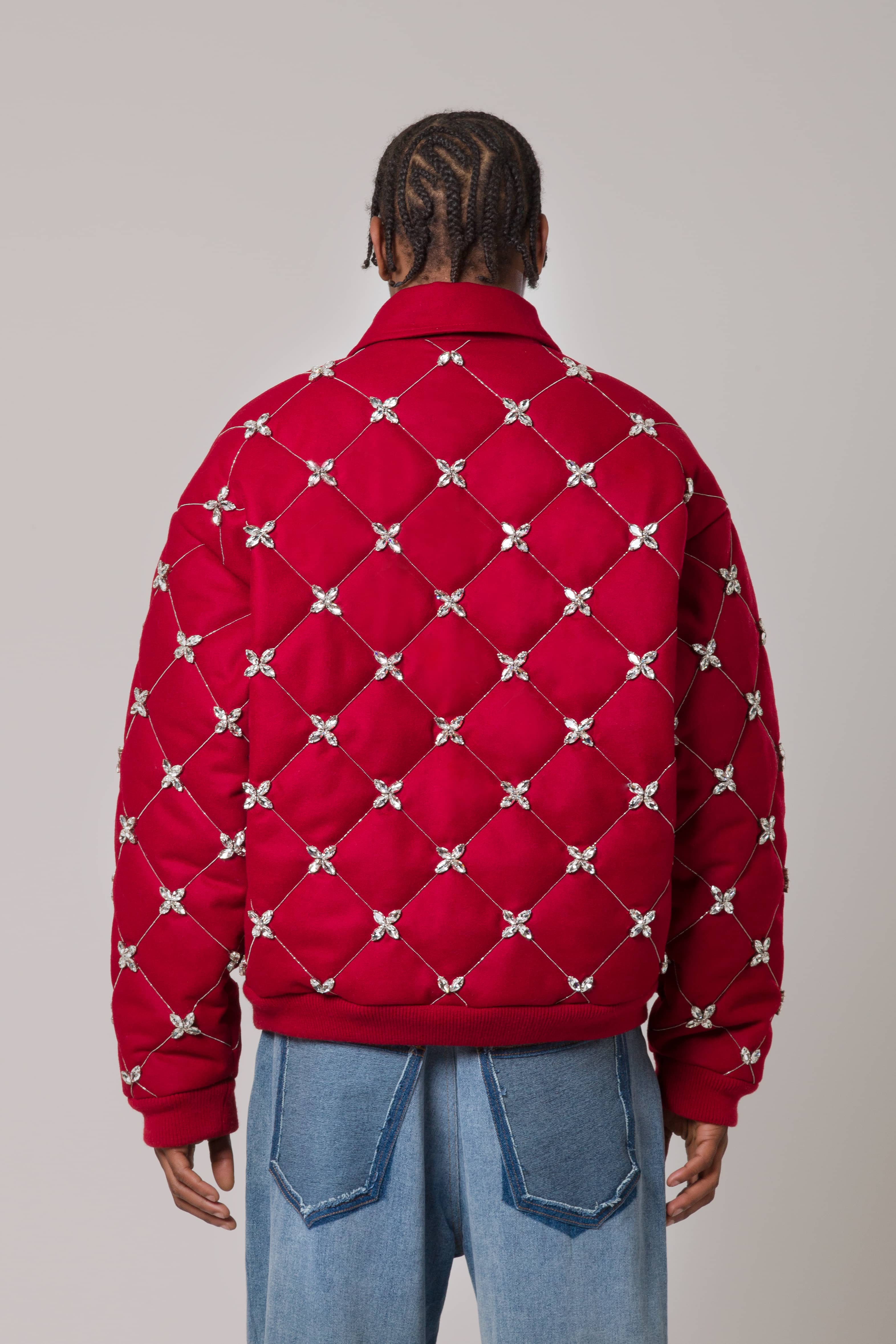 Diamond Quilted Swarovski Crystal Bomber Jacket