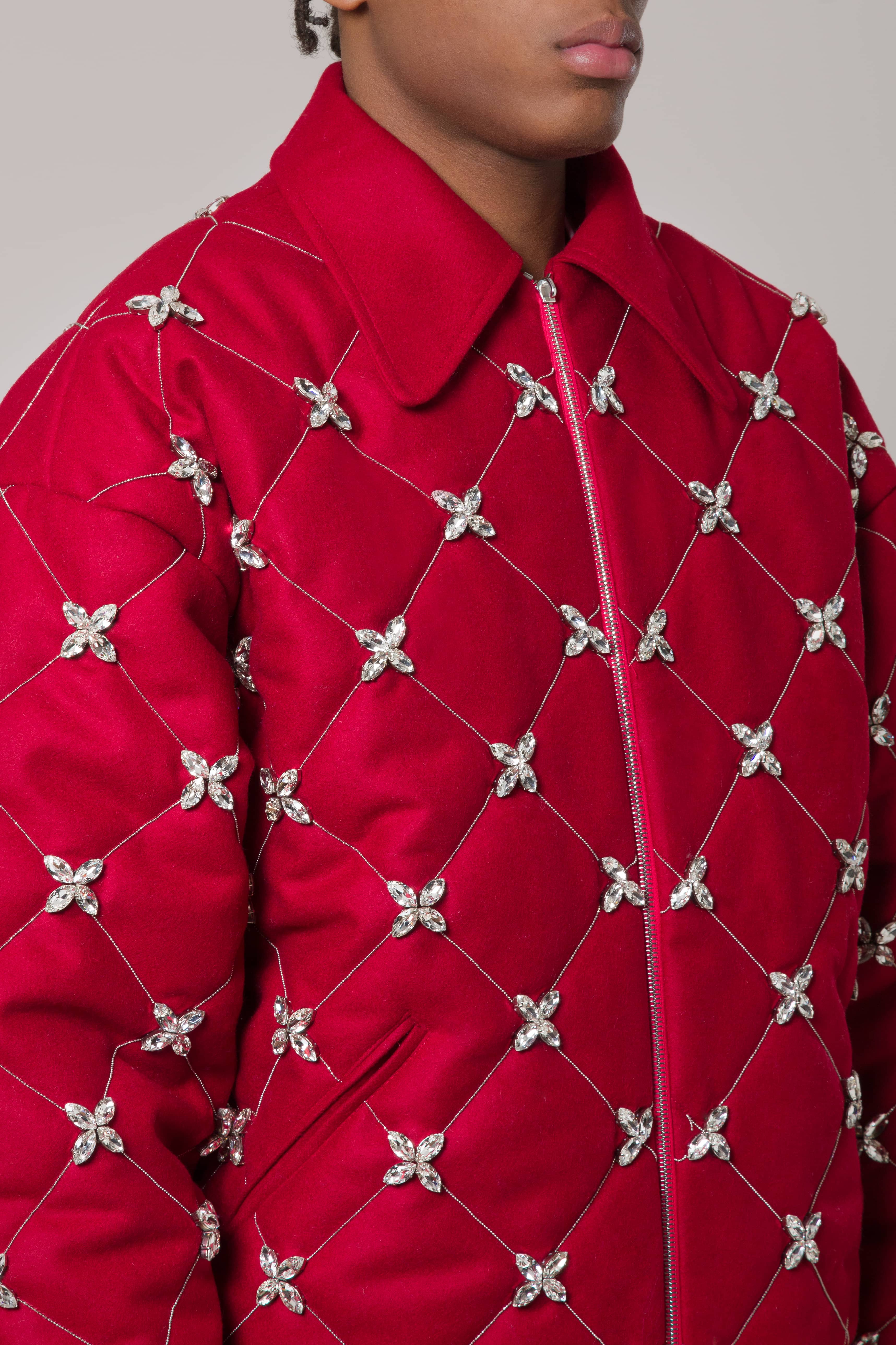 Diamond Quilted Swarovski Crystal Bomber Jacket