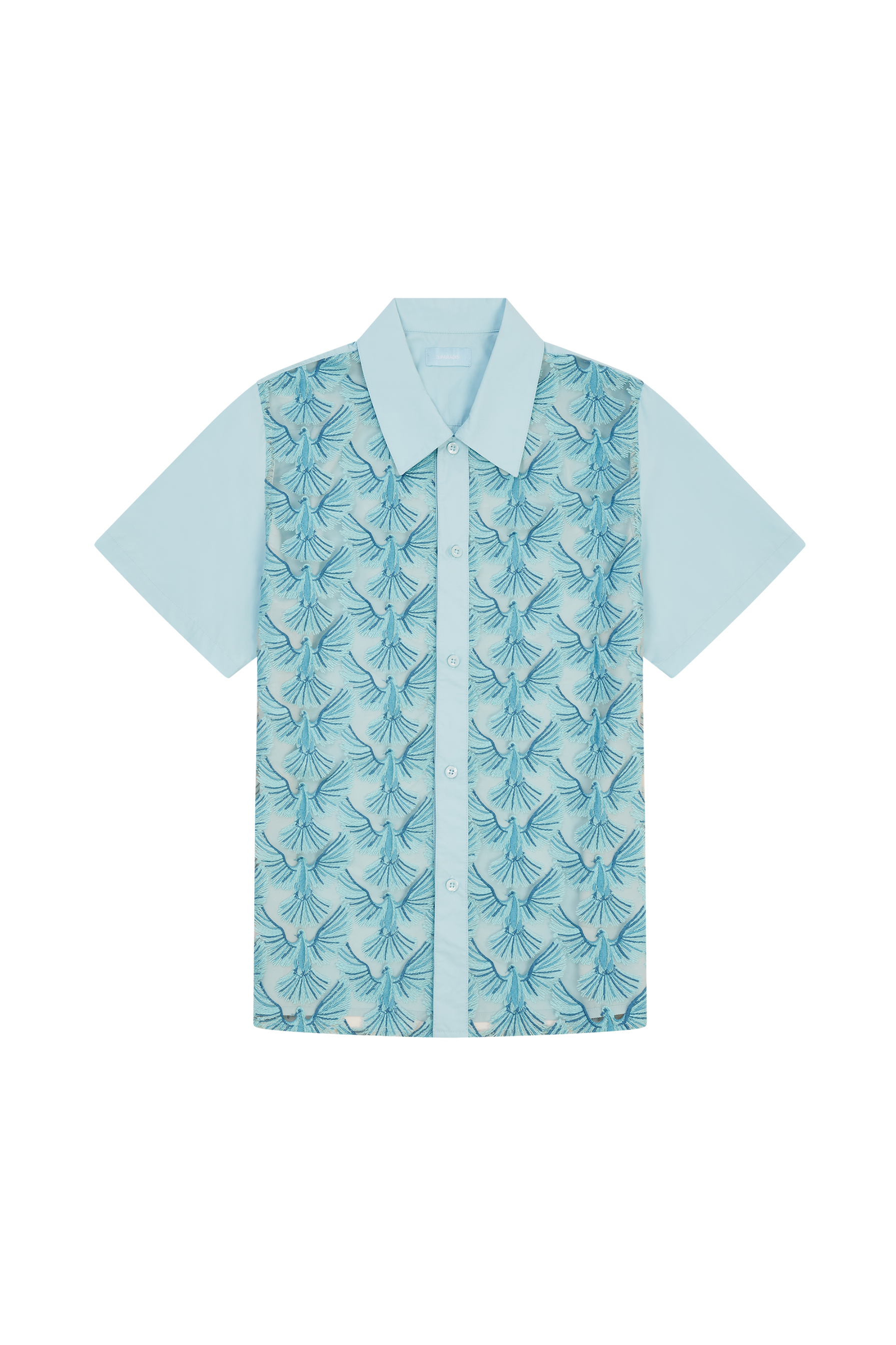 UNITY DOVES SKY BLUE TULLE SHORT SLEEVE BUTTON SHIRT